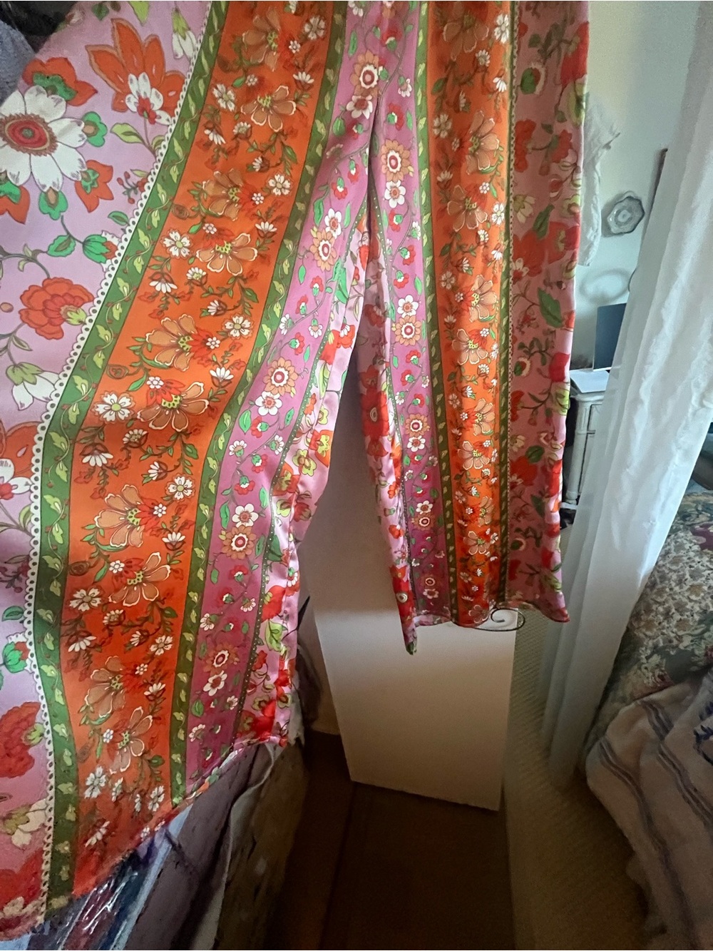 Floral Stripe Wide-Leg Pants with Strapless Top - Orange & Pink & Purple - Picture 7 of 7